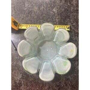 Hand Blown Glass Tray Flower Power Petals White Green Blue Gorgeous Trinket